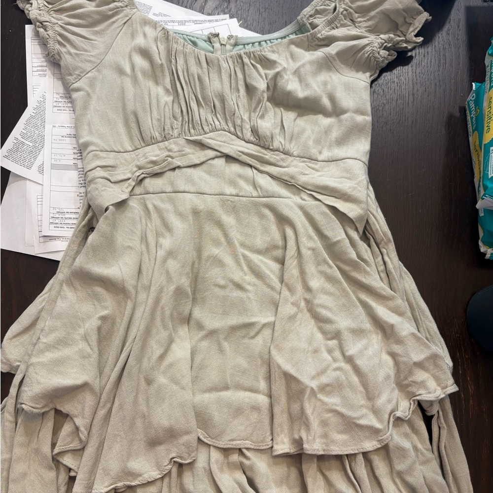 Altar'd State Light Beige Tiered Mini Dress